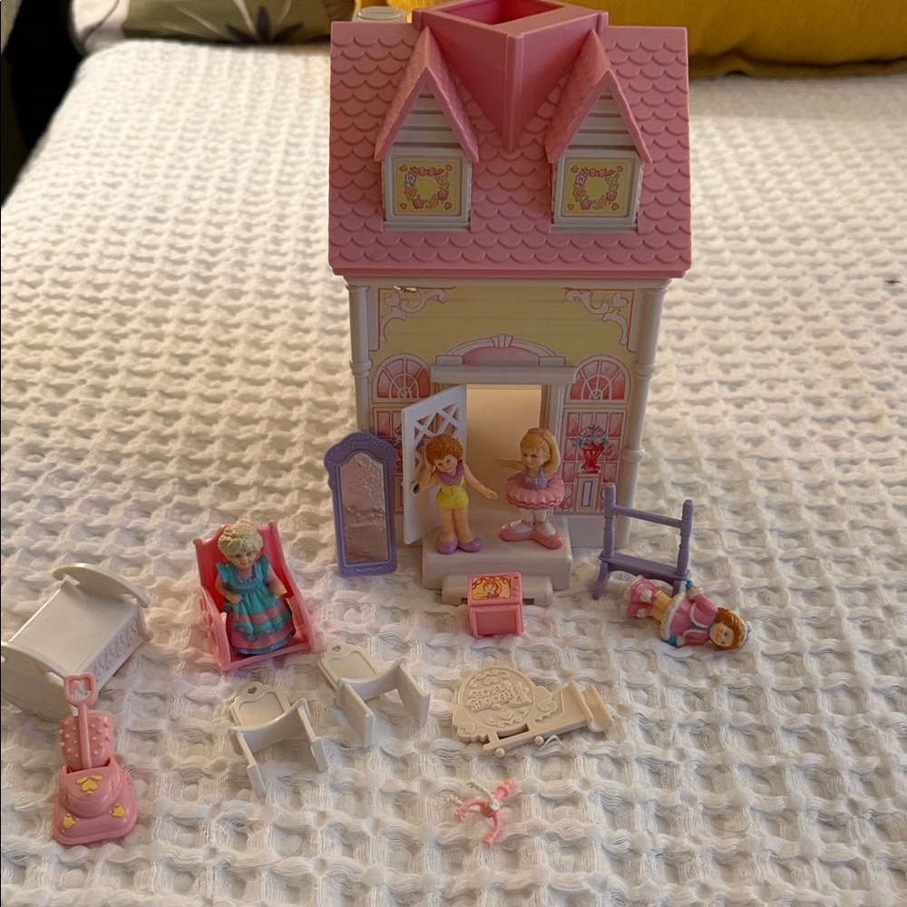 Charming Pink and Yellow Dollhouse Playset